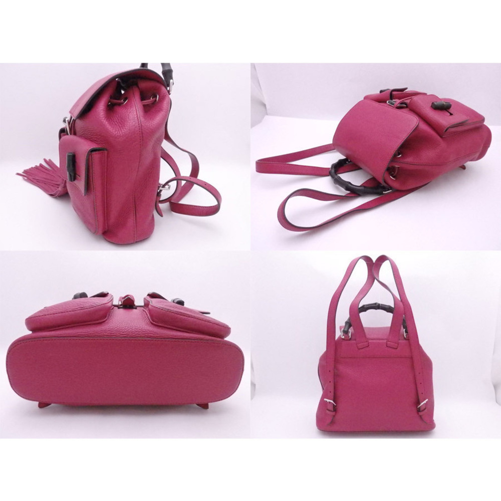 Gucci Magenta Tassel Leather Backpack Bamboo
